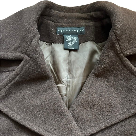 Apostrophe Women's Wool Blend Double Breasted Brown Pea Coat size Small - Picture 3 of 5